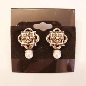 BRIGHTON Gold Tone/ Silver & Pearl Cross Earrings